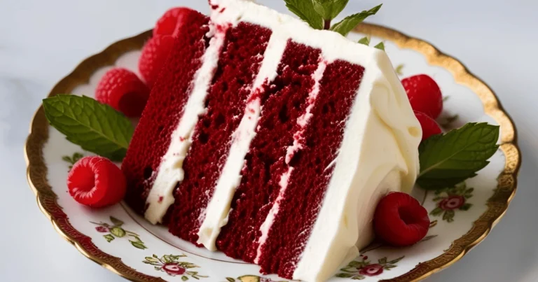 Close-up of American_Cake OnlyFans viral red velvet cake with cream cheese frosting on a marble countertop